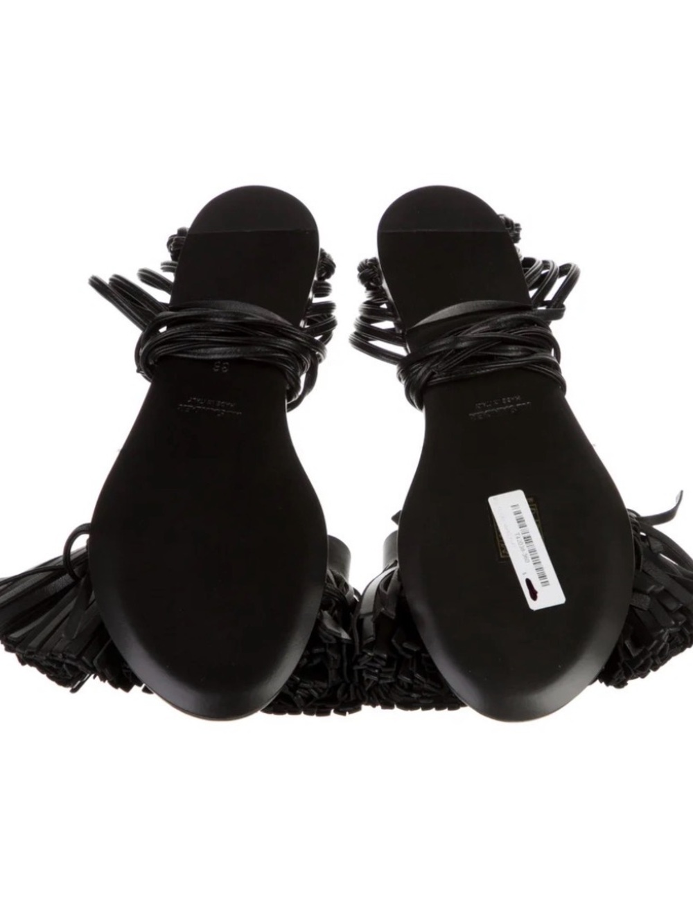 Jil Sander Black Leather Tassel Wrap Sandals - Picture 5 of 5